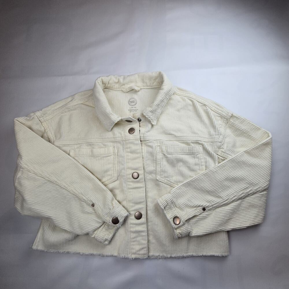 Wonder Nation Girls Ivory Corduroy Button Front Jacket w/ Pockets, L 10-12